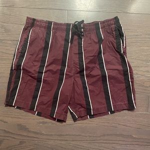black & maroon striped American Eagle elastic waist shorts, men’s XL